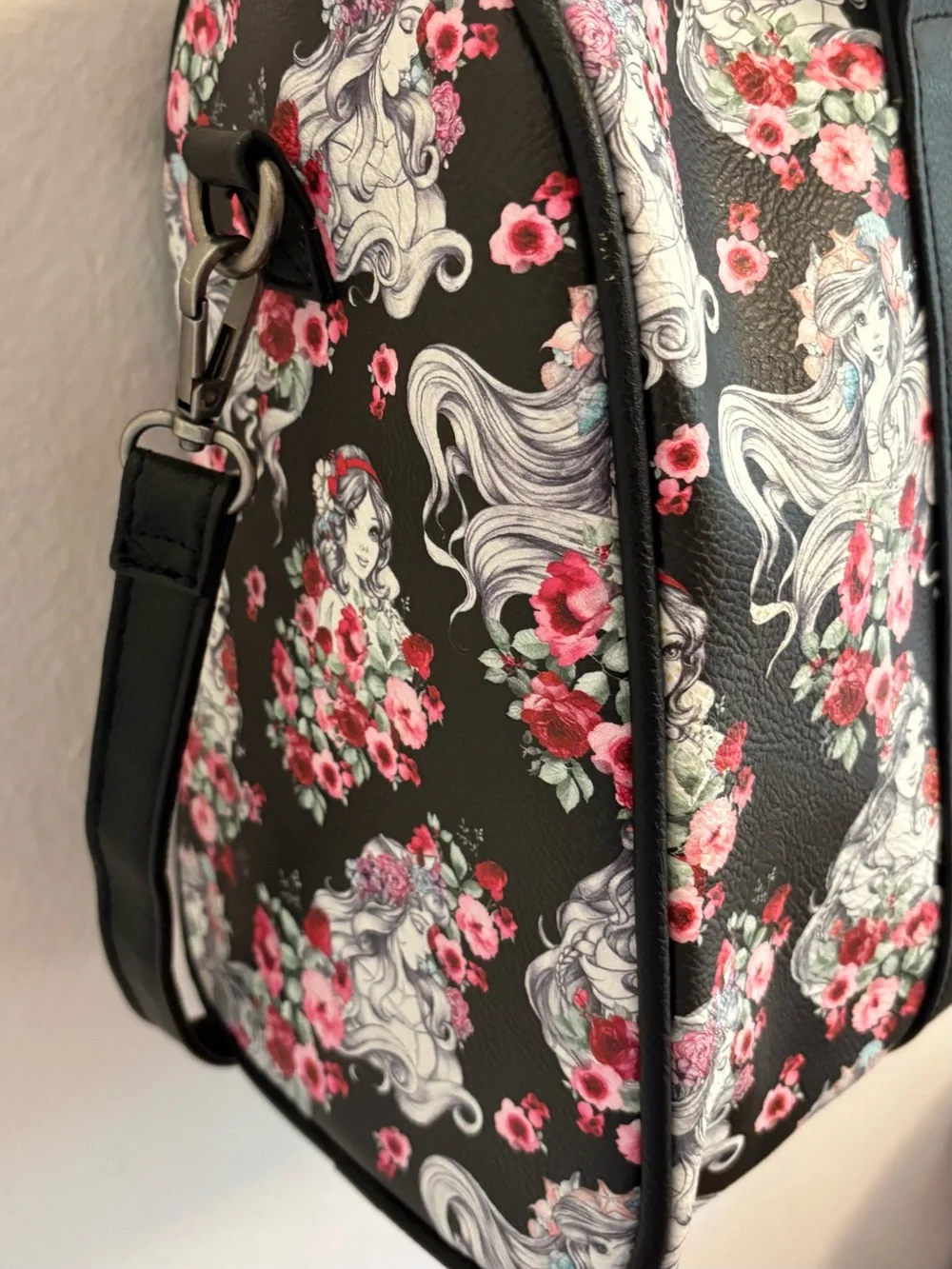 Loungefly Disney Princess Ariel Floral Black Double-Strap Crossbody Bag Satchel